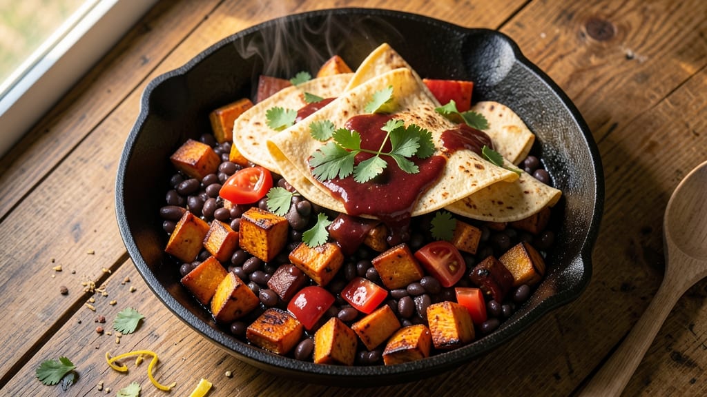 Black Bean Sweet Potato Taco Skillet Recipe: One-Pan Fiesta With Charred Tortilla Crunch