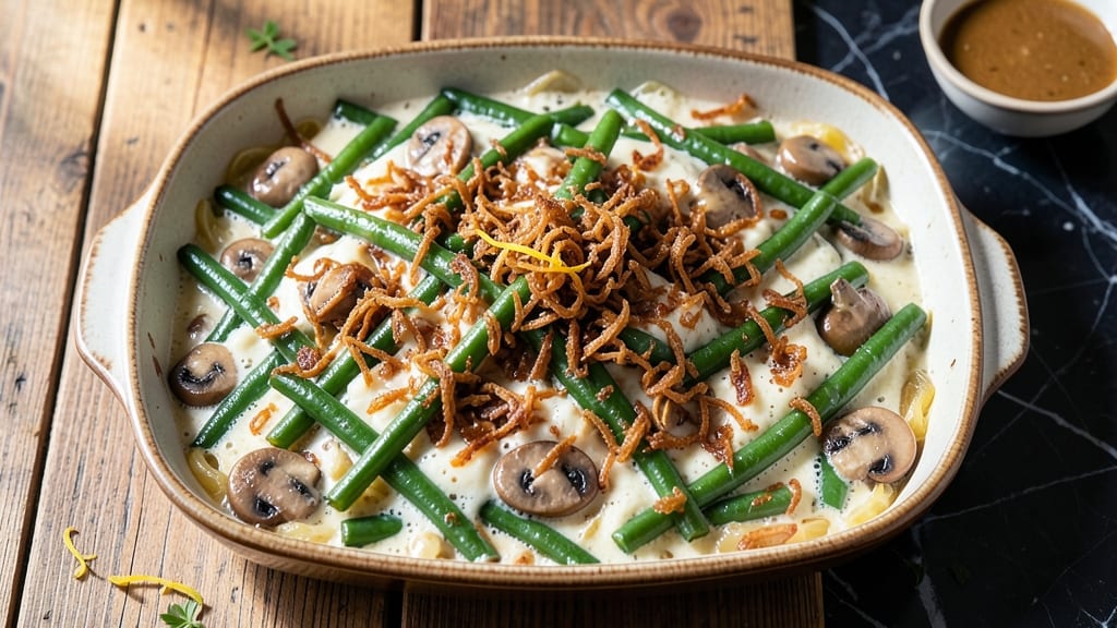 Babish Green Bean Casserole Recipe: Golden Fried Onions and Creamy Mushroom Topping