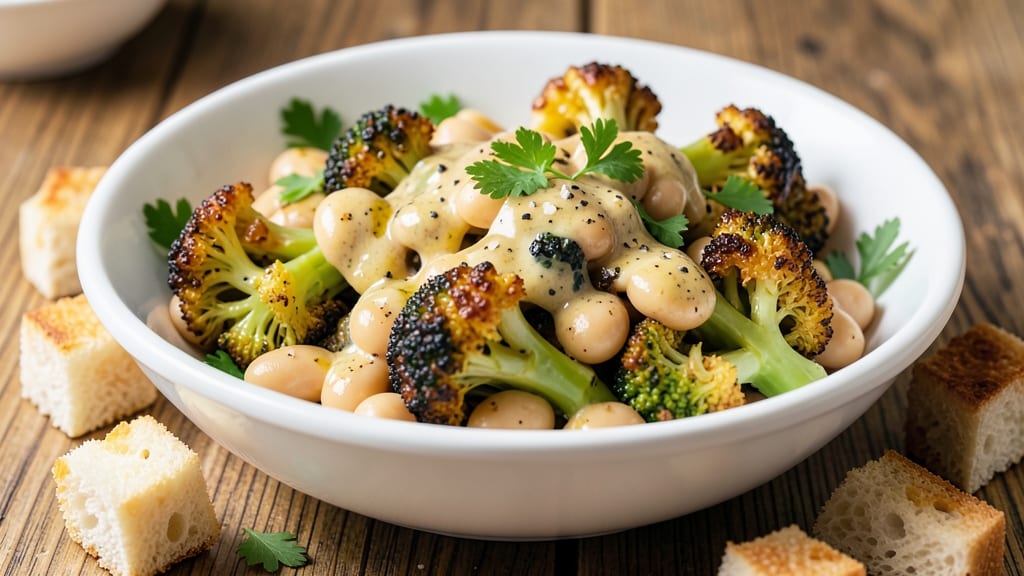 Broccoli and White Bean Caesar Salad Recipe: Crispy Croutons and Creamy Parmesan Magic