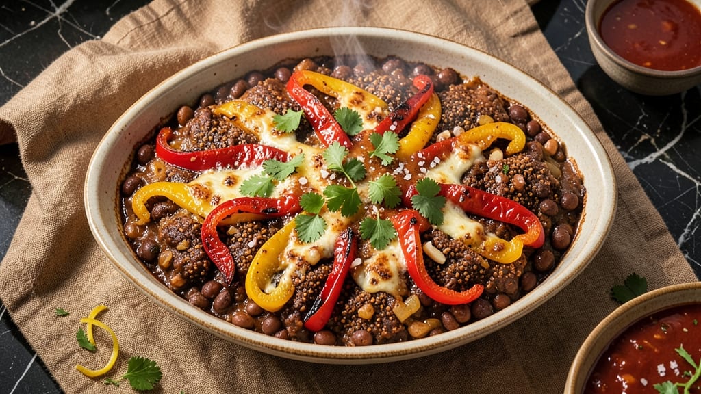 Black Bean Fajita Casserole Recipe: Crispy Tortilla Crowns Over Smoky Spiced Beans