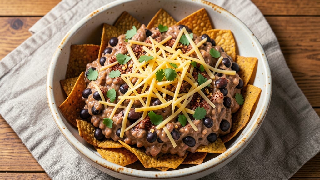 Bean and Cheese Nachos Recipe: Melted Cheese Rivers Over Crispy Tortilla Layers