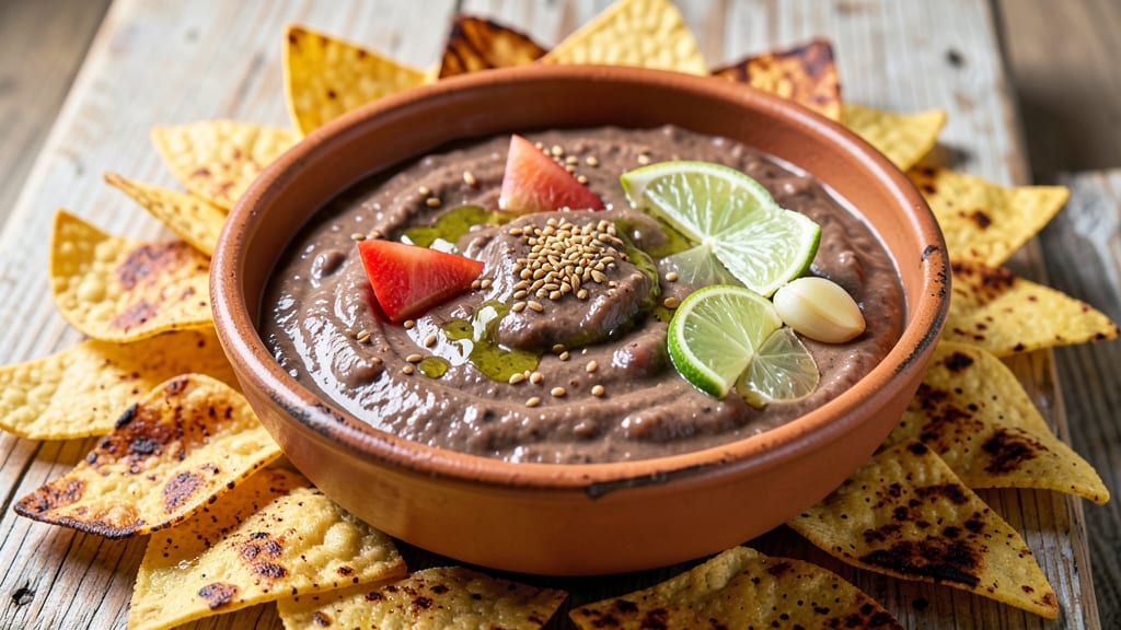 Black Bean Nacho Dip Recipe: Spiced Tortilla Crunch Over Creamy Cumin Lime Base
