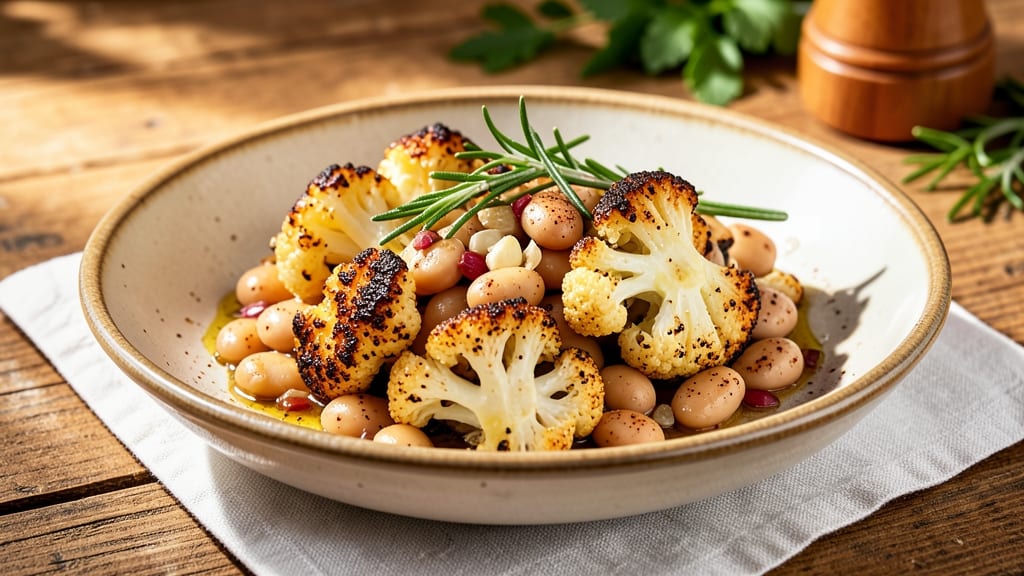 Butter Bean and Cauliflower Recipe: Garlicky Roasted Crunch With Herby Creaminess