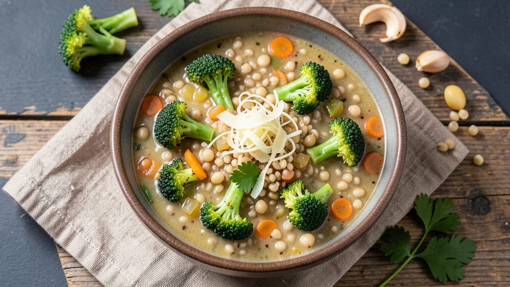 Broccoli Barley and Cannellini Bean Soup Recipe: Earthy Green and Hearty Pantry Harmony