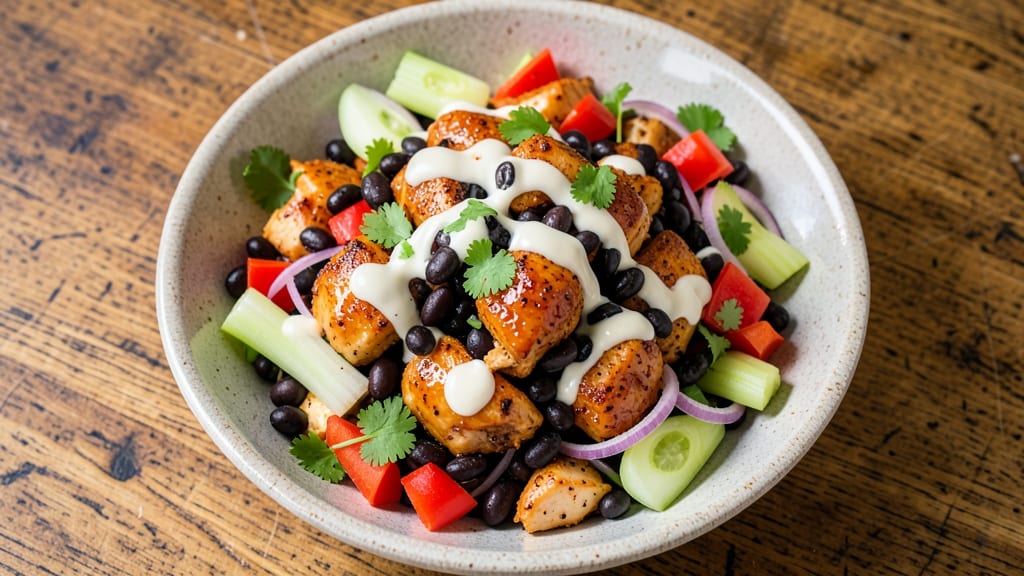 Buffalo Chicken and Dense Bean Salad Recipe: Spicy Creamy Protein-Packed Power Bowl