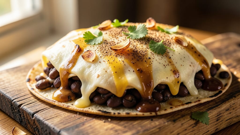 Black Bean Quesarito Recipe: Crispy Tortilla Crowns Over Melty Cheese and Spiced Beans
