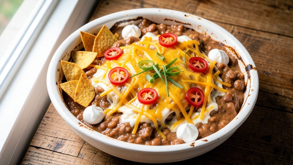 Bean Dip Casserole Recipe: Cheesy Tortilla-Crusted Warmth in One Bowl