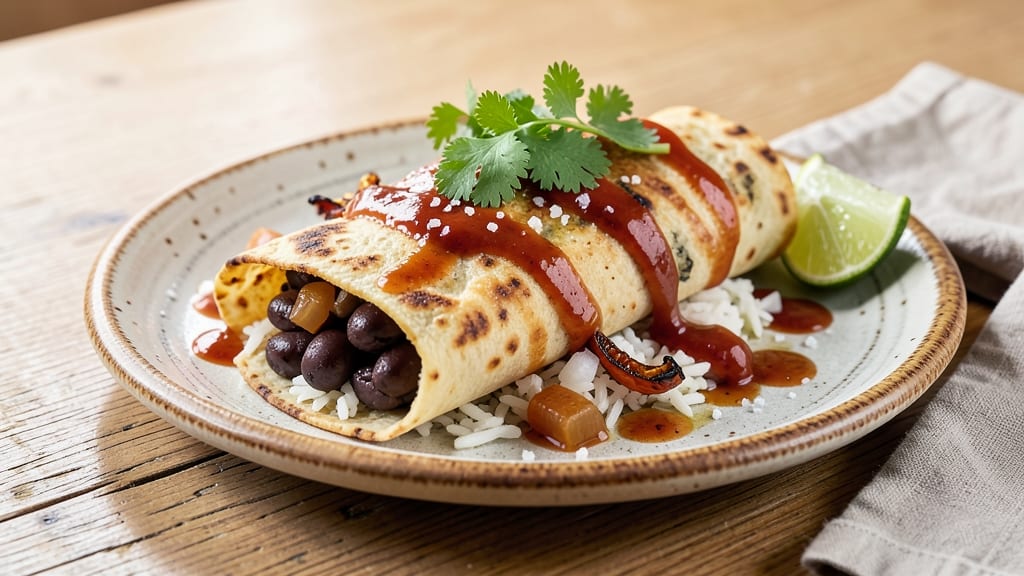 Black Bean Burrito Recipe Vegetarian: Crunchy Tortilla Crowns Over Spiced Cumin Lime Filling