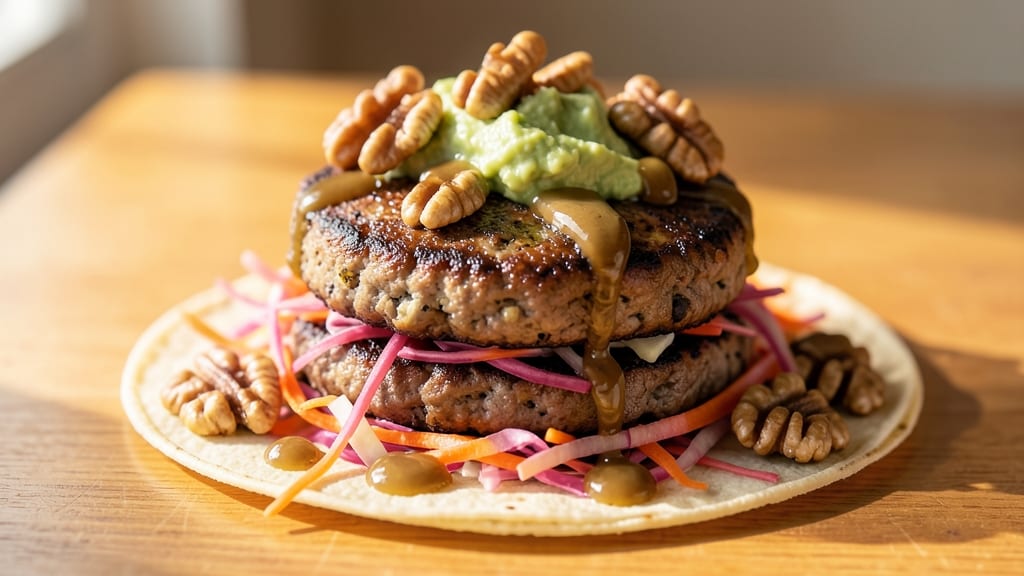 Black Bean Walnut Burger Recipe: Hearty Plant-Based Stack With Crispy Tortilla Crowns