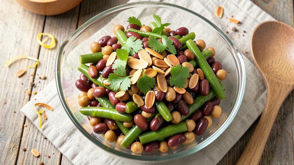Ball Three Bean Salad Recipe: Crunchy Chickpeas and Almonds With Herby Vinaigrette