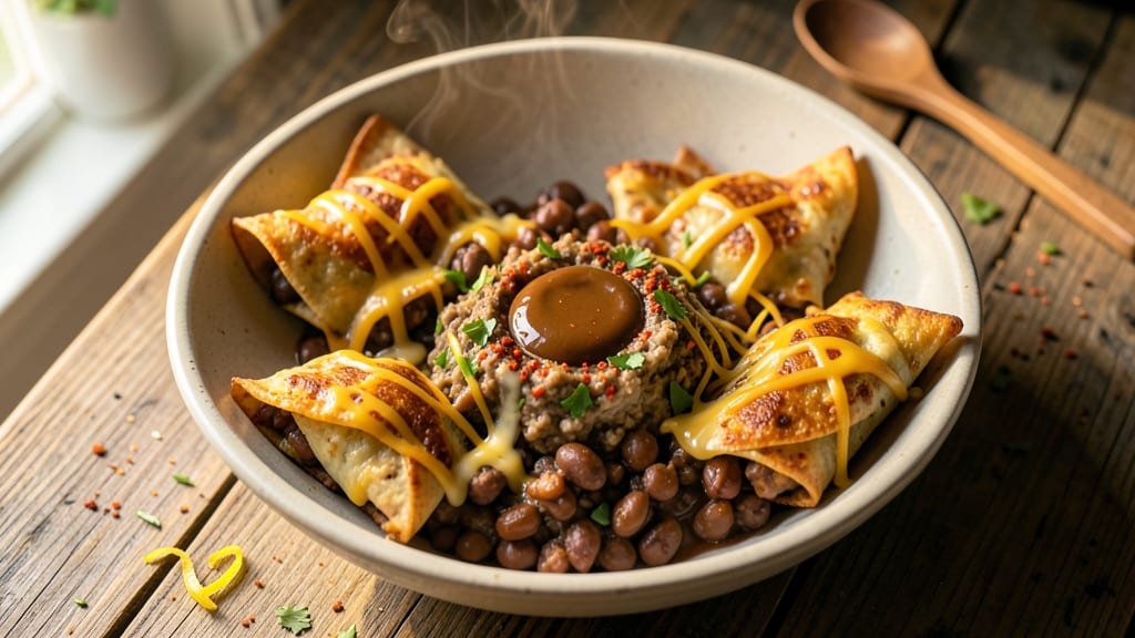 Bean Chimichanga Recipe: Crispy Tortilla Crowns With Gooey Cheese Rivers