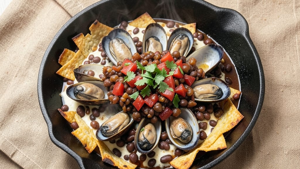 Black Bean and Mussels Recipe: Smoky Tomato-Cumin Stew With Crispy Tortilla Crowns