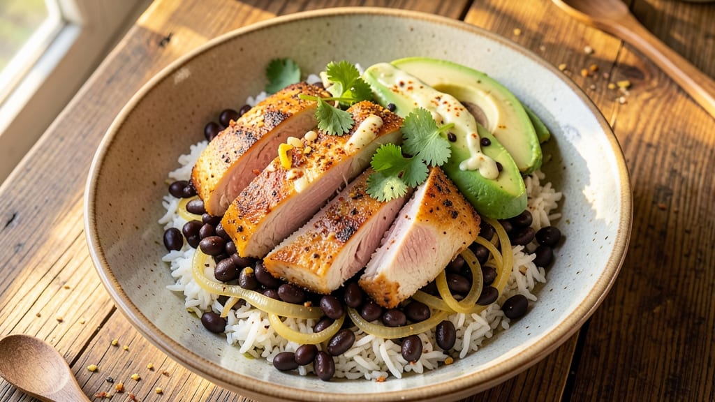 Black Bean Chicken Bowl Recipe: Cumin-Spiced Protein with Crispy Tortilla Topping