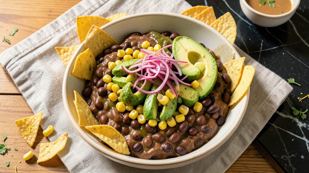 Black Bean Corn Avocado Recipe: Crunchy Tortilla Crowns Over Zesty Lime Base