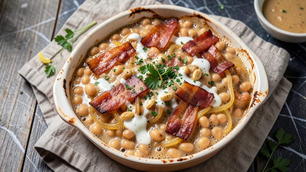 Bean and Bacon Casserole Recipe: Smoky Bacon Crunch Over Creamy Bean Layers