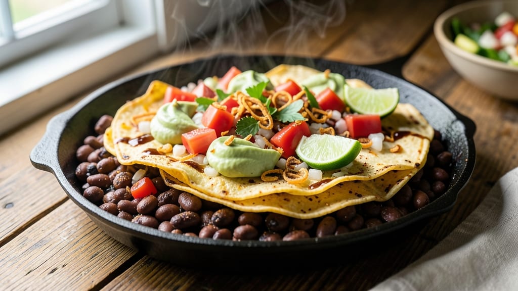 Black Bean Tortilla Pie Recipe: Crunchy Crowns Over Spiced Cumin Cheese