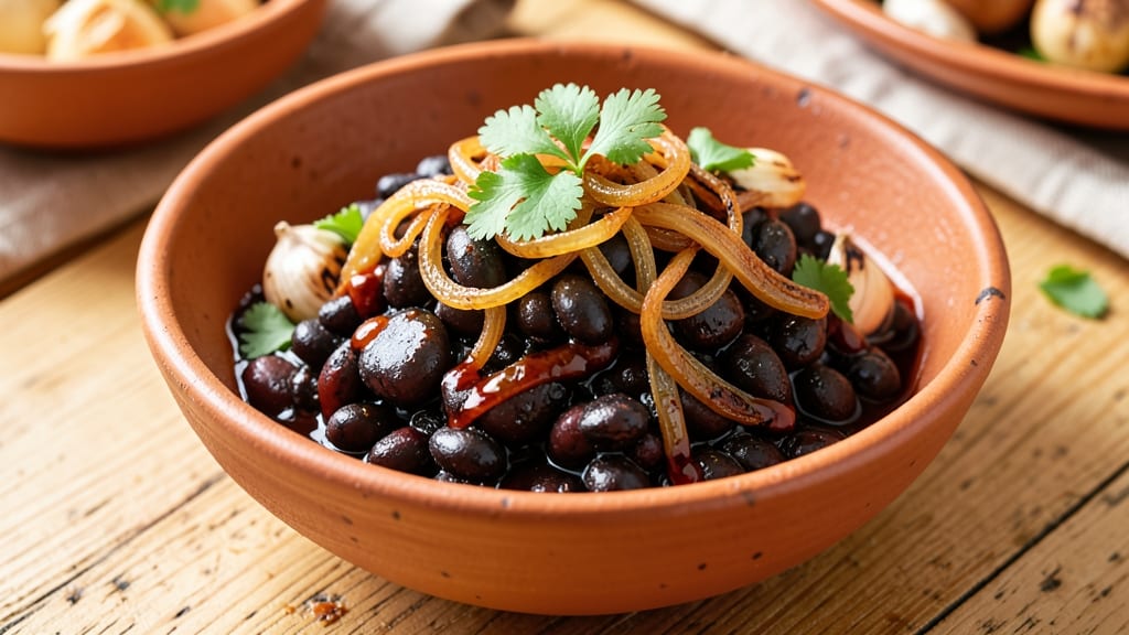Mexican Black Bean Side Dish Recipe: Charred Tortilla Crunch Over Spiced Cumin Base