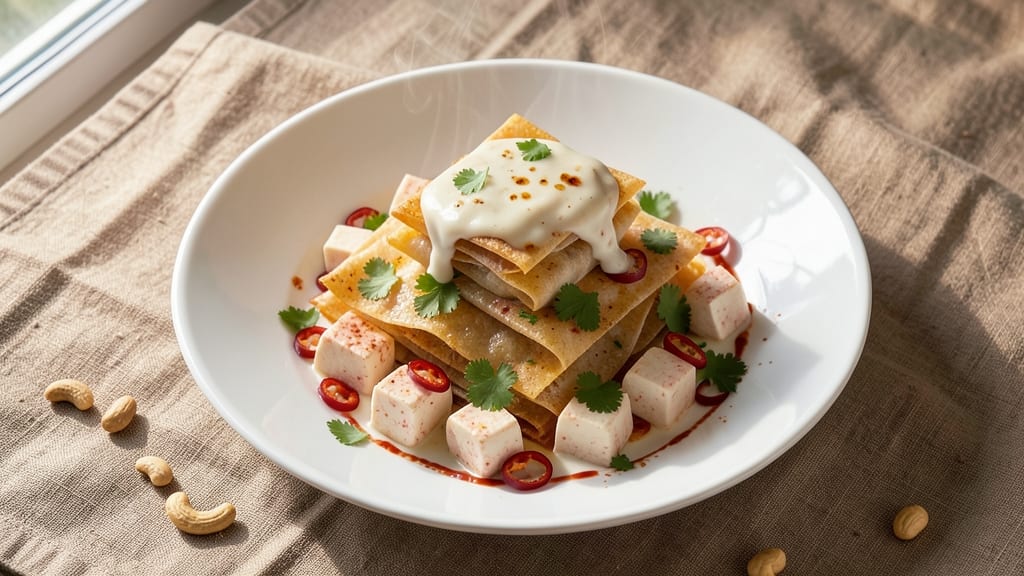 Bean Curd Sheets Recipe Vegetarian: Crispy-Fried Layers Over Silky Coconut Sauce