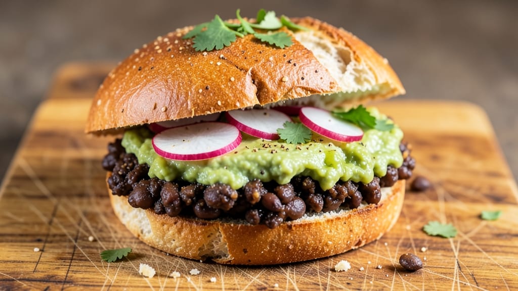 Black Bean Sandwich Recipe: Crunchy Tortilla Crowns Over Creamy Avocado-Lime Base