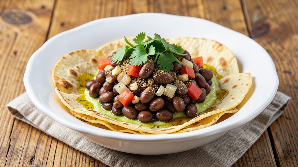 Best Black Bean Recipe Ever: Deep-Fried Tortilla Crunch Over Creamy Cumin-Lime Base