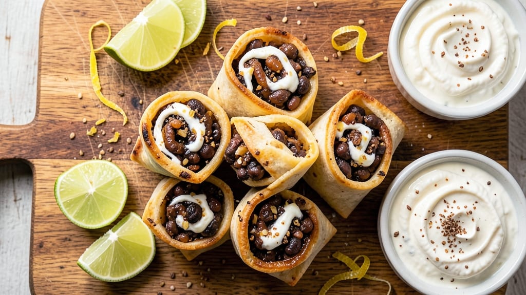 Black Bean Pinwheels Recipe: Spiced Tortilla Rolls With Creamy Cumin Lime Filling